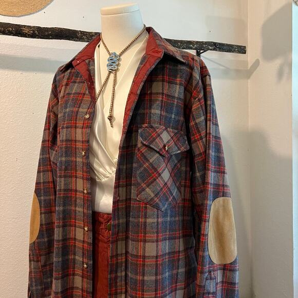Pendleton USA LOBO Vintage Patch Elbow Flannel Wool Button Down Shirt Size Large - Picture 1 of 11